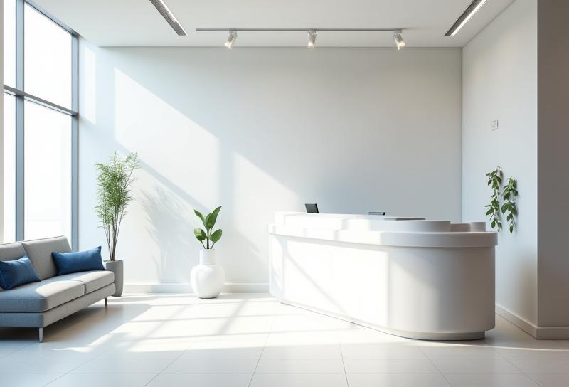 Modern office reception area of Fusion Design Systems Ltd